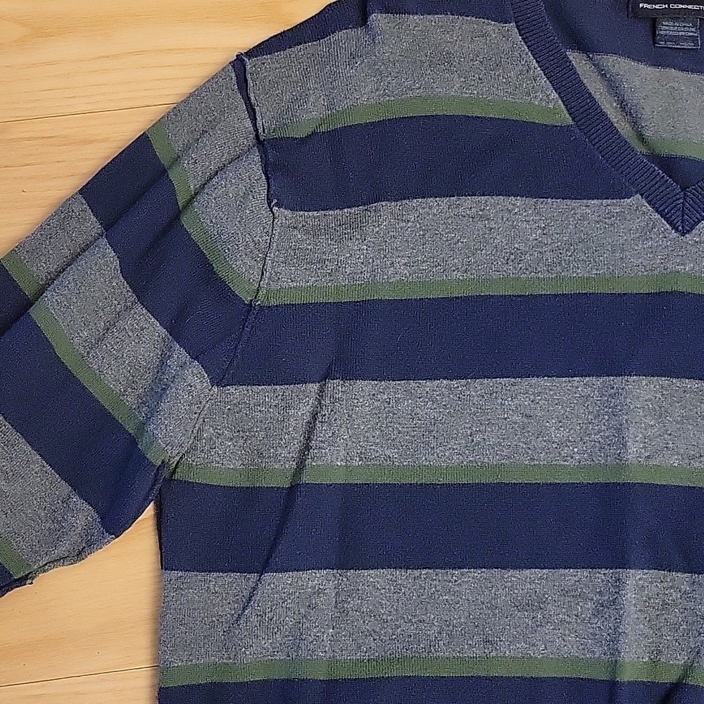 French Connection XL Striped V Neck Knit Sweater - Picture 3 of 5